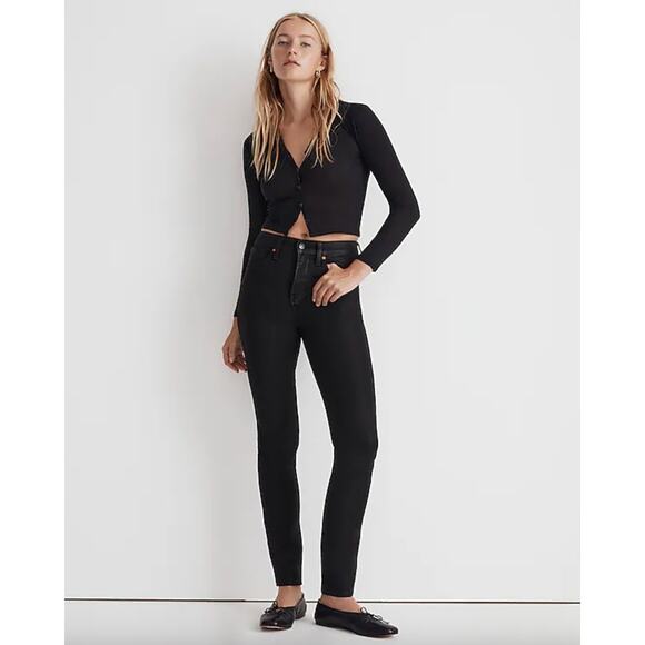 Madewell Denim - Madewell Stovepipe Jeans Black Wash Coated High Rise Slim Straight US 27 NWT